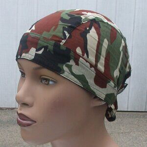 Biker Camo Du-Rag GREEN BLACK BROWN Cotton Motorcycle Skull Cap